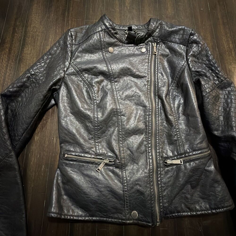 Joujou Jacket Womens Medium Black Faux Leather Lined  Full Zip